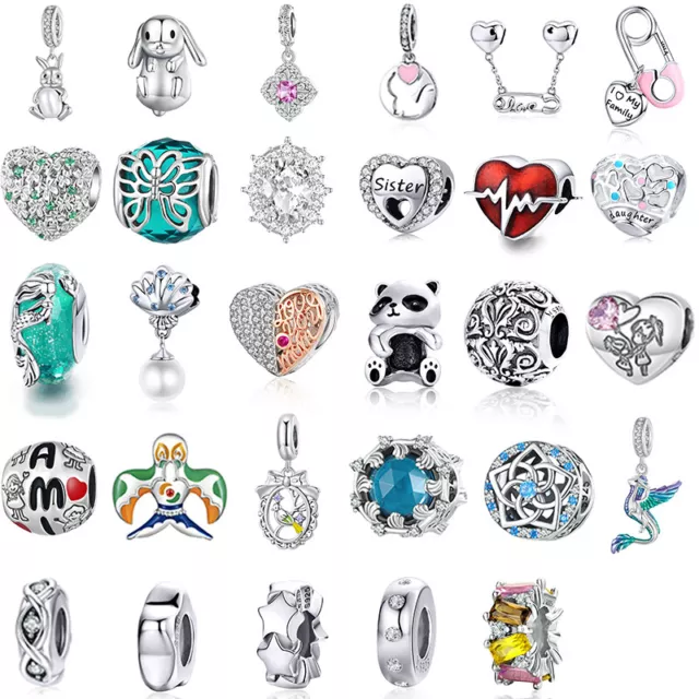 Bamoer 925 Sterling Silver European Heart Charms Beads Pendants DIY Fit Bracelet