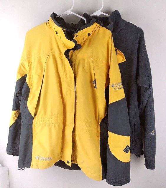 COLUMBIA OMNI TECH TITANIUM LARGE 3 in 1 Interchange Hooded Jacket YELLOW