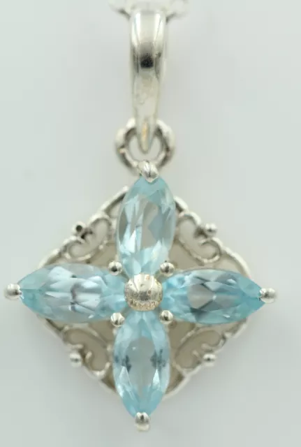 Noble 1,84 Carat Topaze Bleu Pendentif 925 Argent Collier Chaîne Haut