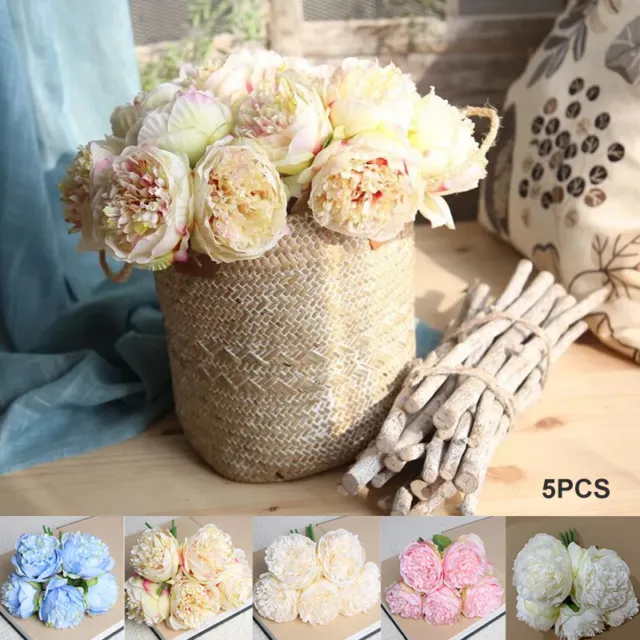 5 Heads Artificial Silk Large Peony Flowers Hydrangea Wedding Party Decor SWJP
