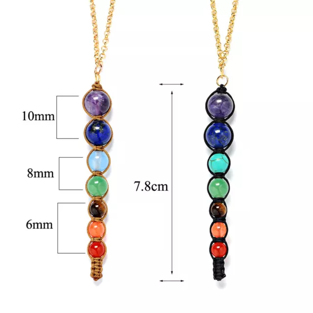 7 Chakra Crystal Quartz Stone Bead Pendant Necklace Reiki Balance Yoga Jewelry