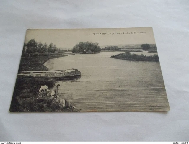 Cpa 51 Marne  Port A Binson Les Bords De La Marne Animees Lavandieres Barque