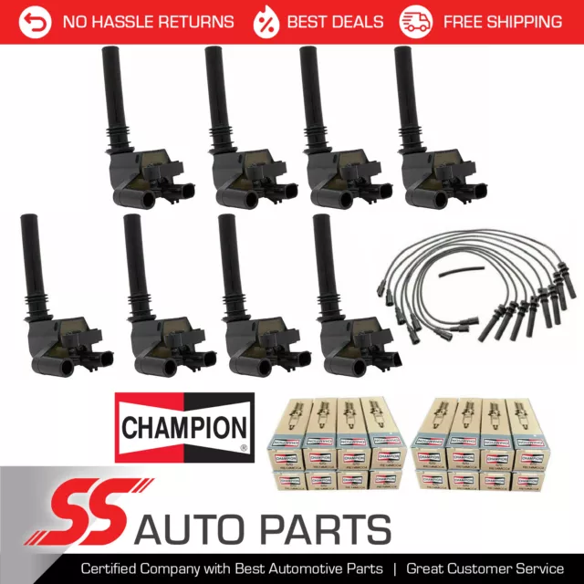 Champion Plus Spark Plug + Engine Ignition Coil Wireset For Dodge Ram 5.7L V8