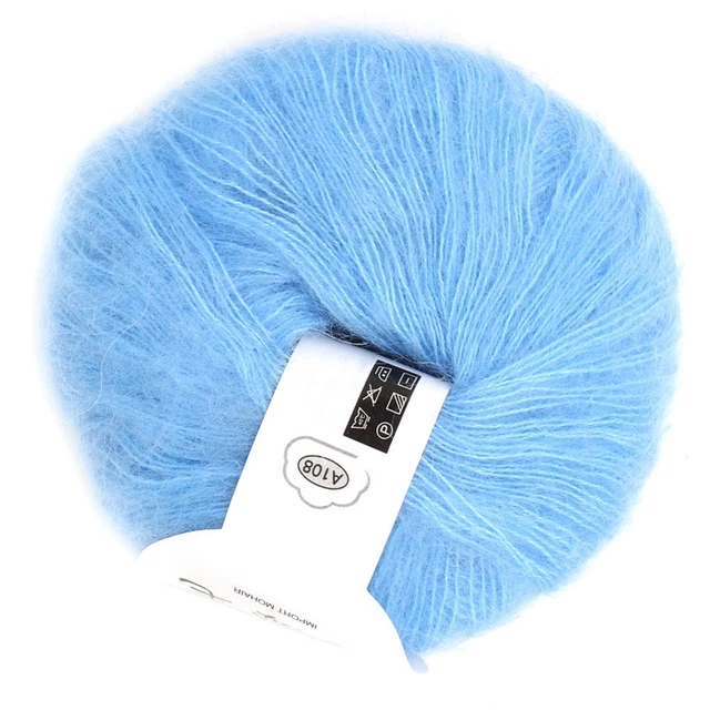 (bleu Clair)26g/rouleau Doux Mohair Tricot Angora Long Fil De Laine Pour