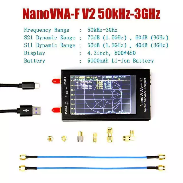 Digital 4,3 "50KHz-3GHz NanoVNA-F V2 VNA Netzwerkantennenanalysator UHF HF VHF