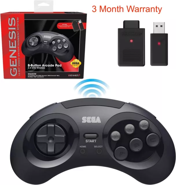 Retro-Bit Sega Genesis 2.4 GHz Wireless Controller 8-Button Arcade Pad Black V.2
