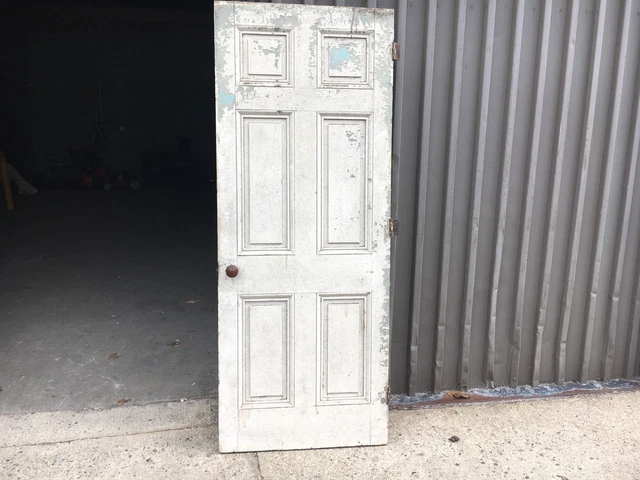 c1820 raised six panel door old paint mortised & pegged 80" h x 31 5/8" wide