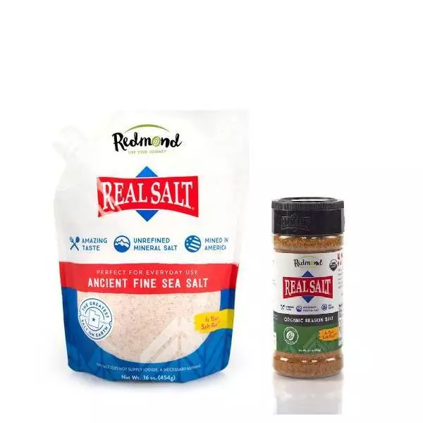 Redmond Real Salt, Fine Refill Pouch (26oz/737g)+ Realsalt Season Salt Shaker