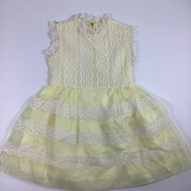 Vintage Dorissa Of Miami Girls Dress Yellow Lace 6 Sleeveless