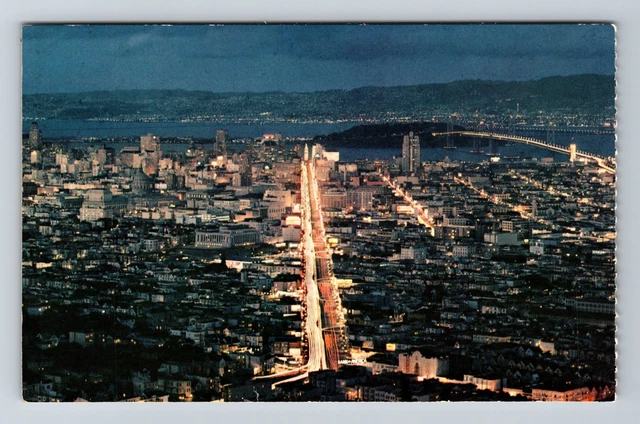 San Francisco CA- California, Aerial Scenic View Night Vintage Postcard