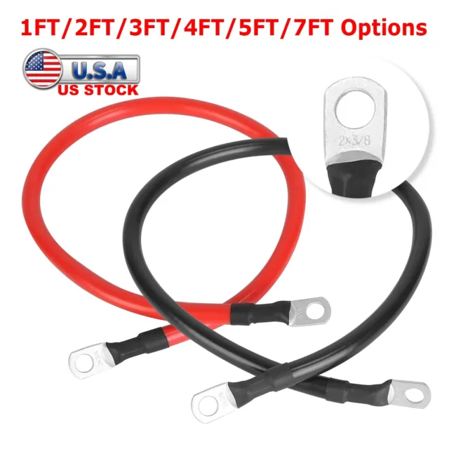 2x Battery Cable Positive &Negative 2 Gauge AWG Copper F/Car Truck RV Boat Solar