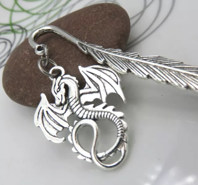 Silver Dragon bookmark metal feather gift fantasy book lover bookworm teacher