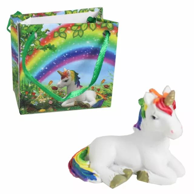Miniature Unicorn Figurine in a Gift Bag - Enchanted Rainbow Design