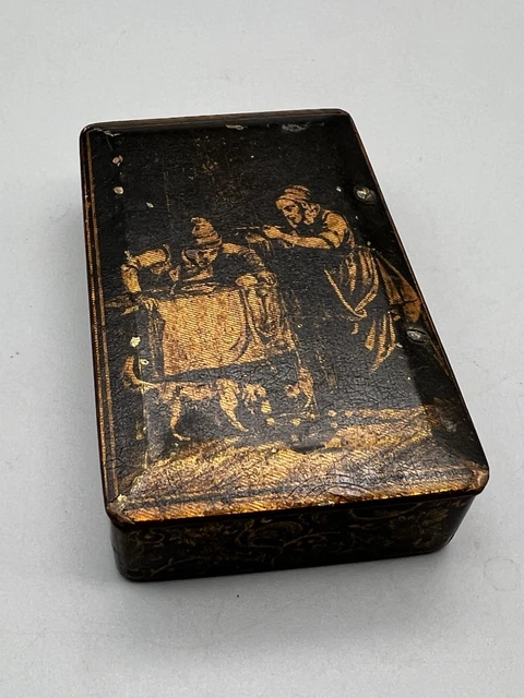 Antique Papier MÂchÉ Lacquered Snuff Box Continental Angry Wife Gives 
