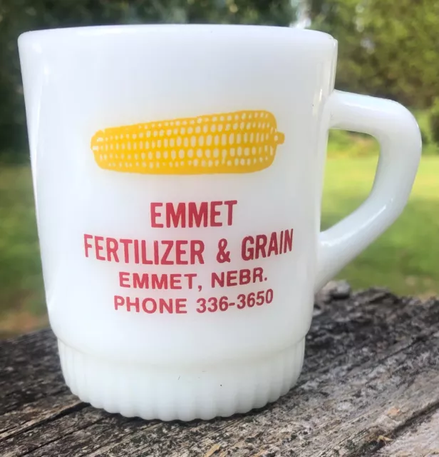 Fire King Anchor Hocking Stacking Mug Advertising Emmet Fertilizer & Grain RARE