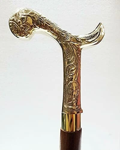 Brass Handle Royal Victorian Golden Brass Head Handle Wooden Walking Cane Stick
