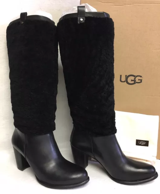 UGG Australia Ava Knee High Exposed Fur Shearling Black Boots womens 1013677