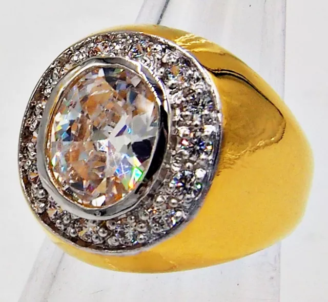 MEN RING WHITE SAPPHIRE SYN CZ 24K YELLOW GOLD FILLED GP Estate Dress Size 9.5