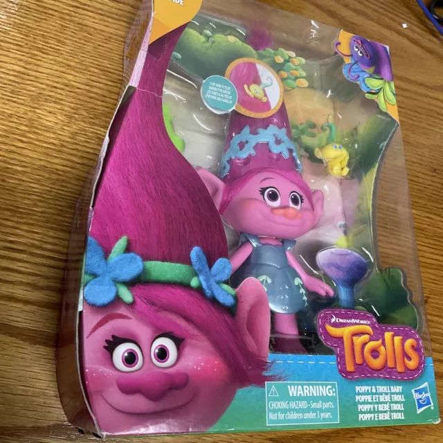 DreamWorks Trolls Poppy and Troll Baby,Soft plush hair ,Clip and style Troll 2