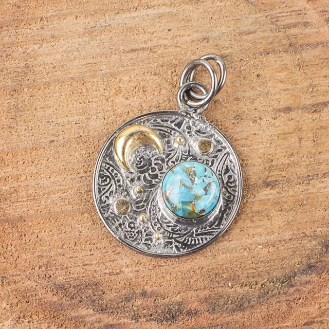 Natural Copper Turquoise Gemstone Pendant Blue 925 Sterling Silver Jewelry