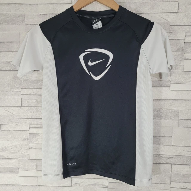 T-shirt calcio ragazzo Nike nero bianco età 10-12 Dri Fit