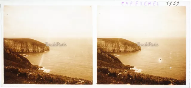 FRANCE Cap Fréhel Paysage Rocheux 1939 Photo Plaque de verre Stereo Vintage 