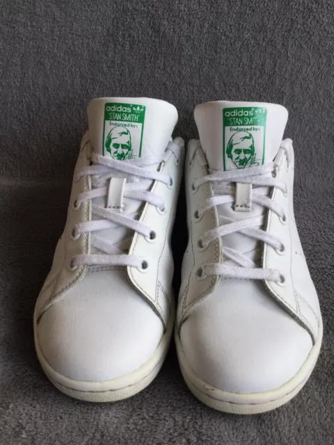 Adidas Stan Smith Boys White Leather Trainers Uk Junior Size 1.5