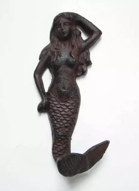 Cast Iron Mermaid Garden Ornament Rustic Brown Color Small 15cm