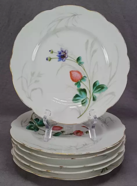 Set of 6 Old Paris Hand Painted Clover Flower Purple Floral Plates C.1870-1880 B