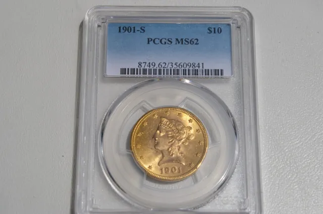 1901-S  Gold Us Liberty Head $10 Dollar Coin Pcgs  Ms 62