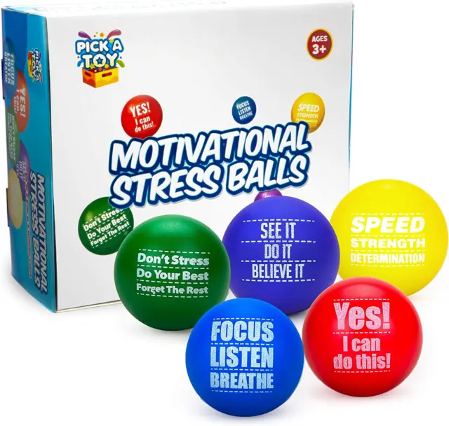 Paquete de 5 bolas de estrés motivacional para niños y adultos que promueven la ansiedad y el estrés