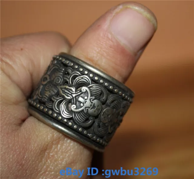 Vintage Rare Chinese old Tibet Silver hand carved Bat Ring Spanner  22451