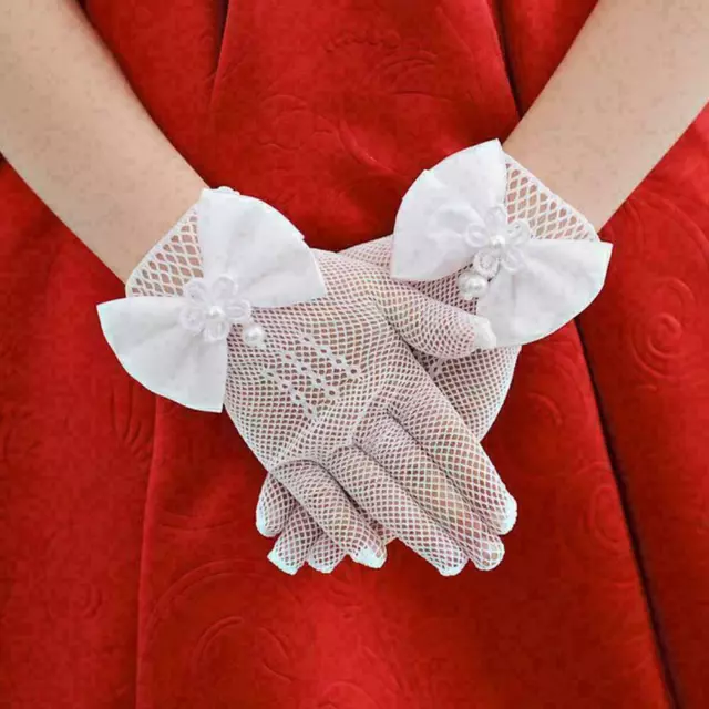 Kids Cream Lace Fisnet Gloves Communion Party Wedding Flower C5I3 Girl: Z1S6 3