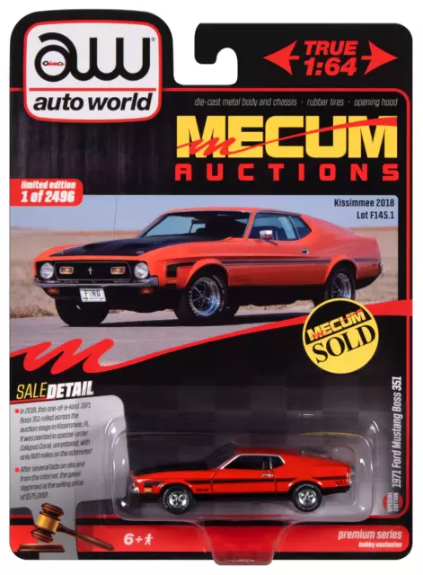 Autoworld 1:64 Maßstab Mecum Auctions- 1971 Ford MUSTANG Boss 351 (Calypso)