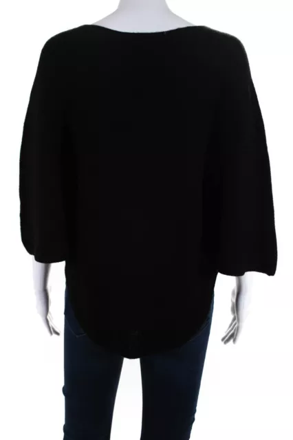 Joan Vass Womens Black Knit Crew Neck Short Sleeve Poncho Sweater Top Size M 3