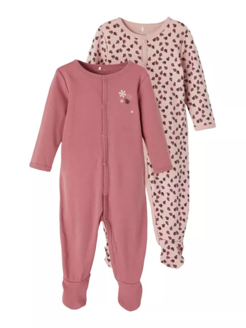 NAME IT 2er Set Baby Strampler mit Füßen rosa Marienkäfer Größe 50 bis 98