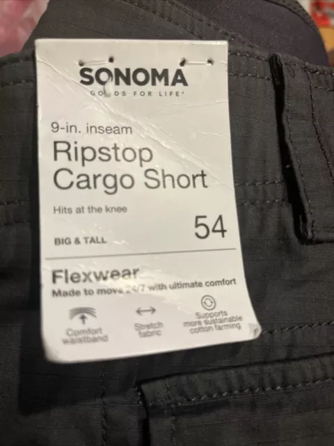 SONOMA MENS SIZE 54 Big & Tall Ripstop Cargo Shorts Flexwear Dark Gray ...