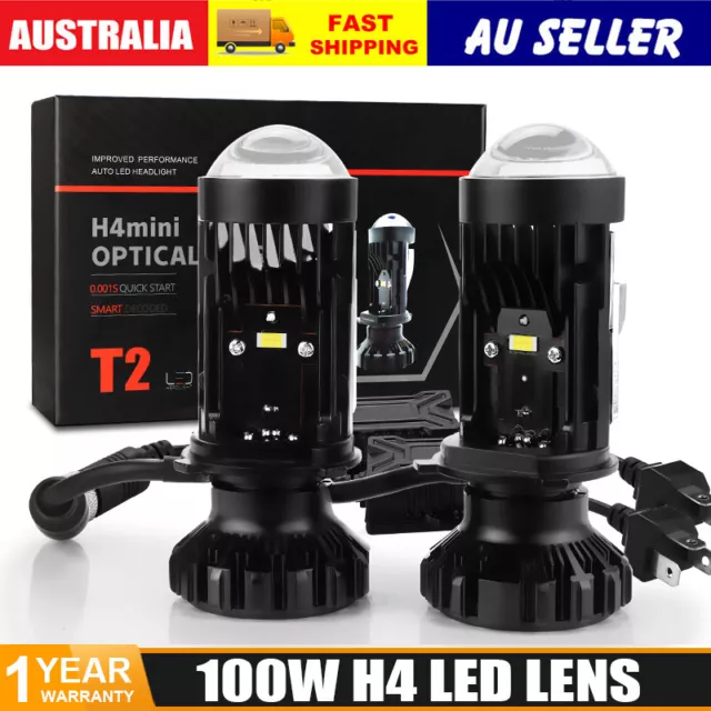 2x H4 9003 100W Bi-LED Projector Lens Headlight Globe Bulbs Hi/Lo Conversion AU