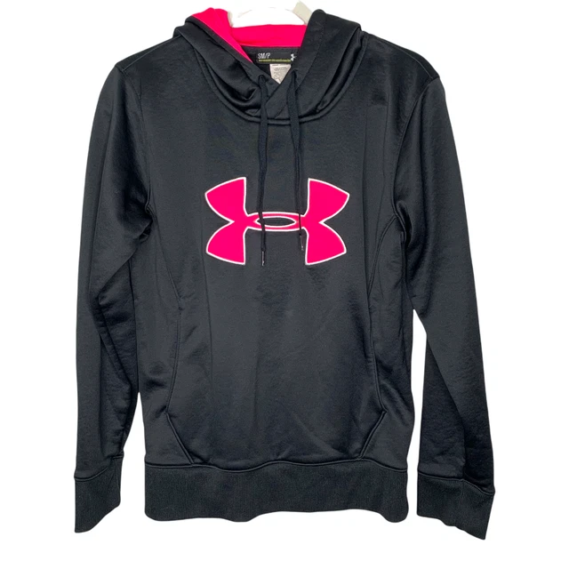 UNDER ARMOUR women's pink/black semi-fitted logo hooded sweatshirt SZ S