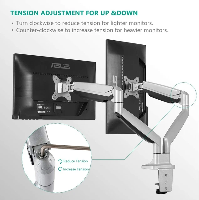 ELETAB DUAL MONITOR Mount / Stand Full Motion Swivel Gas Spring Arm 15