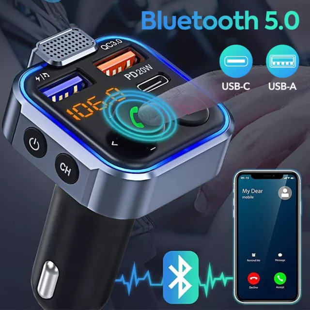 LENCENT FM Bluetooth 5.3 Transmitter for Car, Adjustable Treble and Bass  Sound Music Player, Bluetooth Car Adapter for Hands Free Calls, Supports