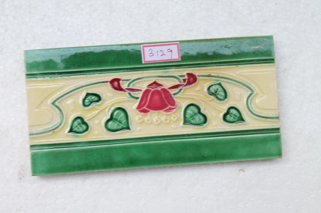 Antique Flower Design Nouveau Art Majolica Ceramic Tile Border Japan Made NH3129