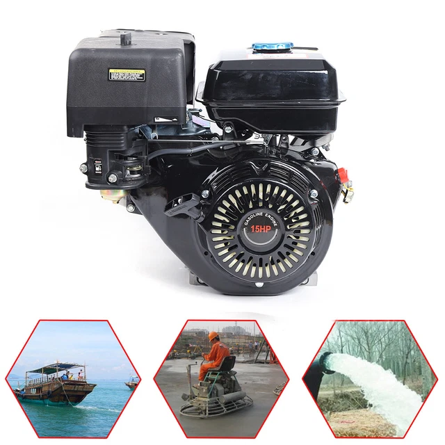 4 Stroke Gas-Engine 420CC 15HP Single Cylinder Air Cooling Engine Motor 9700W Pull Start Engine 3600RPM For Go Kart Minibike Vibrator Generator Mixer Saw Lawnmowers Log-Splitter
