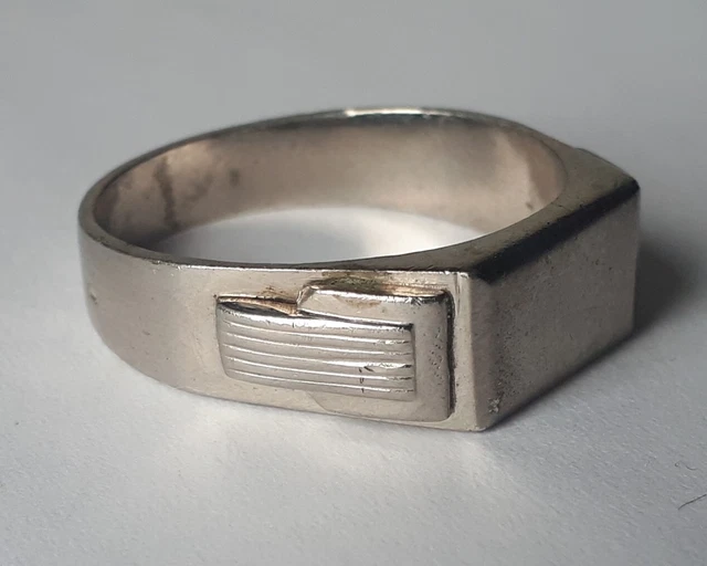 Bague Chevalière Art Déco En Argent Massif 1925 - Taille 55, Poinçon Sanglier, Vintage