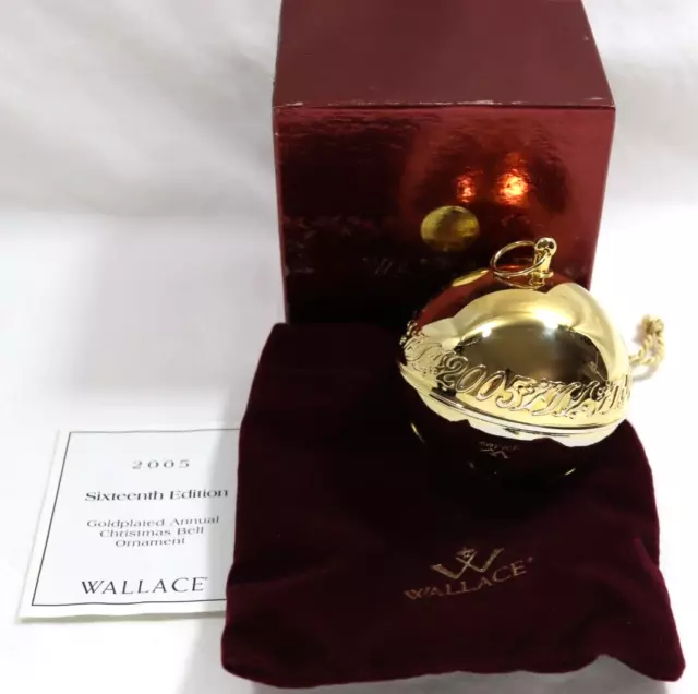 Wallace Gold Plate Annual Sleigh Bell Ornament 2005 16th Edition USED Gold Miss