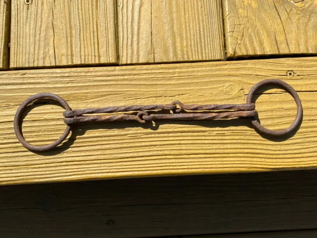 1800's Antique Hand Forged Iron Rustic Double Twisted Horse Bit Harsh Snaffle