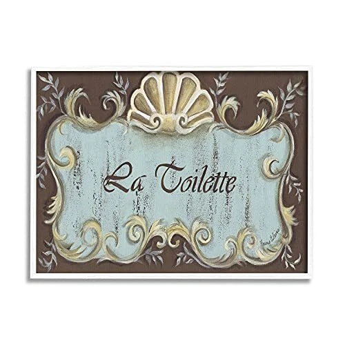 Stupell Industries La Toilette Aqua and Brown Scallop Shell Crest Design by B...