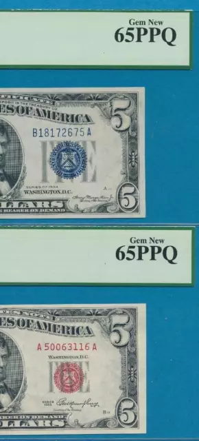 $1.00 1934 + $1.00 1957 Star Blue Seal Silver Certificate  Gem Lot