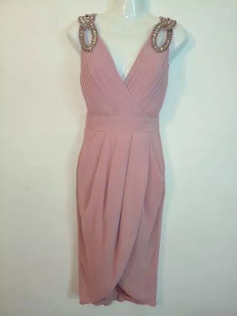Bnwt TFNC London Pale Pink Embellished Beaded Midi Dress Size 8