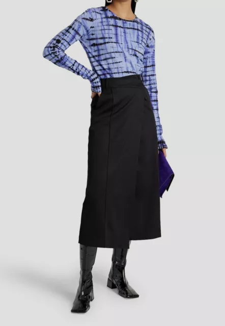 $395 Proenza Schouler PSWL Blue Cotton Tie-Dye Long Sleeve T-Shirt Top Size L